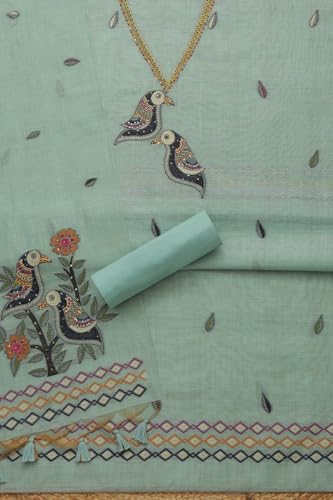 Soch Womens Turquoise Blue Chanderi Woven Design Unstitched Dress Material With Thread Work