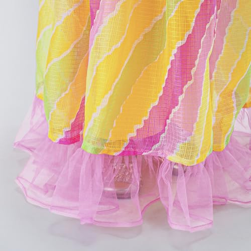 Hopscotch Girls Short Sleeves Yellow 3-Pc Embroidered Lehenga Set For Ages (5-6 Years)