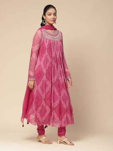 Aarke Ritu Kumar Fuschia Yarn Dyed Kurta With Churidar And Dupatta