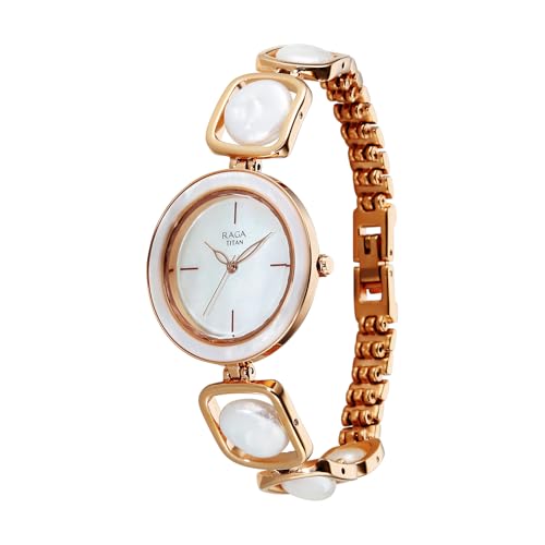 Titan Raga Power Pearls 2.0 with Quartz Analog Mother of Pearl Dial Rose Gold Brass Strap Watch for Women - 95250WM02F