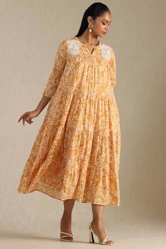 Soch Women's Cotton Calf Length Dress (EWS5KU61268_Yellow