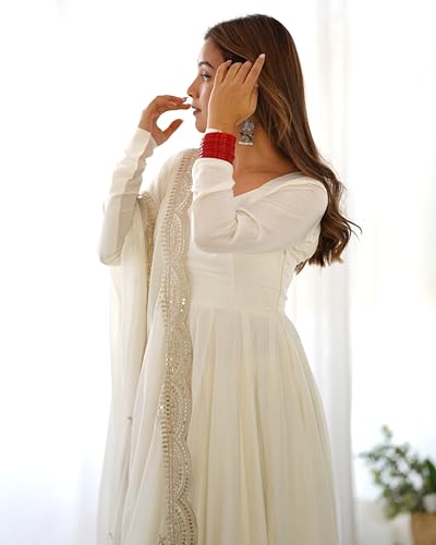 FUSIONIC Featuring Ethnic wear Gown Set White