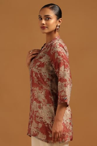 Soch Womens Brick Red Silk Berry Floral Tunic