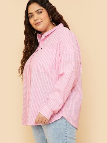 Max Women Striped Oversized Shirt (Pink_3XL)