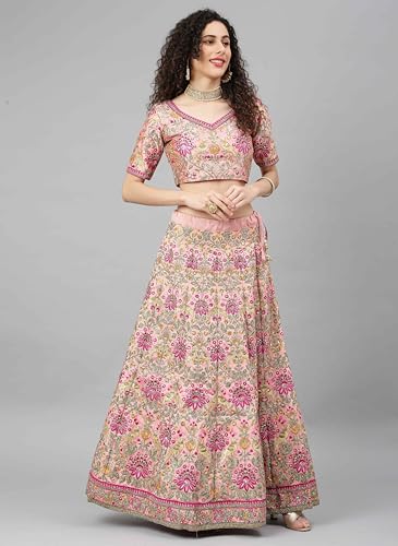 AG Clothing Women's Silk Semi Stitched Lehenga Choli With Dupatta | Heavy Embroidery Pattern | Traditional, Wedding, Ethnic Wear Lehenga (ZC-m7108-Pink)