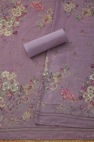 Soch Womens Lavender Rayon Floral Print Unstitch Dress Material With Thread Work