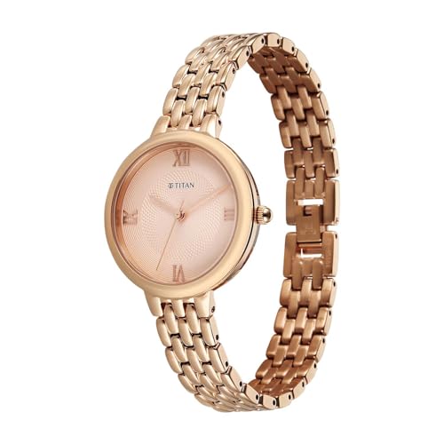 Titan Eminence Quartz Analog Pink Dial Rose Gold Strap Watch for Women