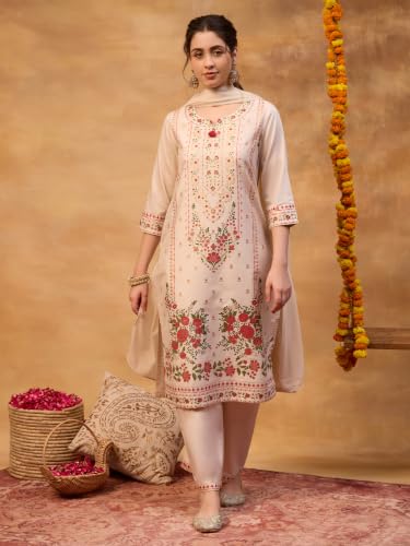 Rangriti Viscose Blend Printed Straight Festive Kurta With Palazzo And Dupatta