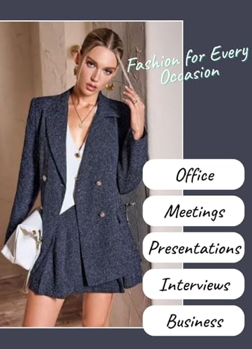 OFFICE PURPLE Women’s 3-Piece Cotton Blend Blazer, Mini Skirt & White Waistcoat | Stylish Formal Co-ord Set for Office, Business Meetings & Workwear-Blue