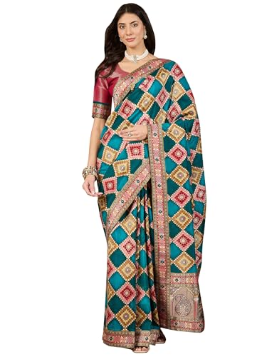 AKHILAM Women's Light Blue Viscose Silk Ethnic Motif Printed Saree With Unstitched Blouse Piece (MSTANI175B_HS)