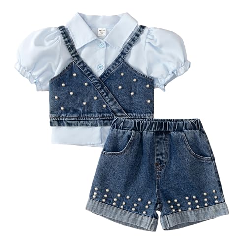 Hoscotch Girls Embellished Blue Short Sleeves Short Set For Ages (5-6 Years)