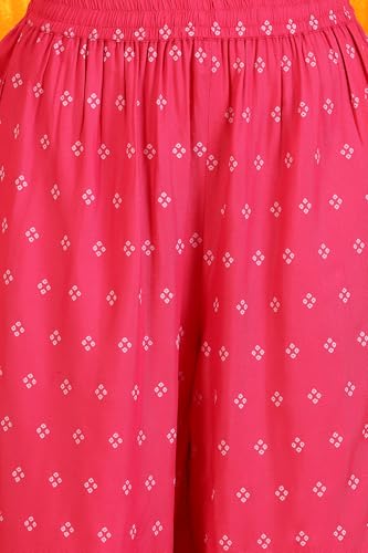 W for Woman Pink Embroidered Shantung Sleeveless Kurta, Cropped Pants and Dupatta Set (Size: M)-WS12730-125179