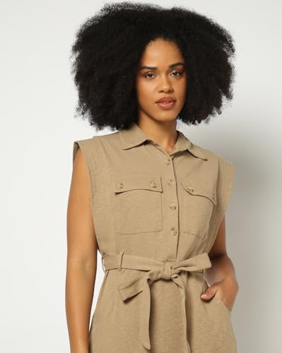 GAP Women's Cotton A-Line Below The Knee Casual Dress (442601806_Khaki