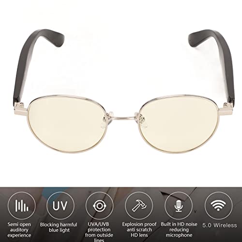 EXCLUZO Smart Glasses, Wireless Glasses HiFi Stereo Stylish Noise Cancellation IPX4 Waterproof Multifunction Prevents Blue Light for Meeting for Gaming
