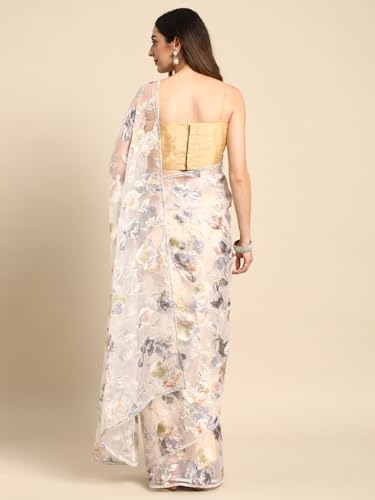 MOHEY Grey Organza Mirror Embroidered Saree for Women