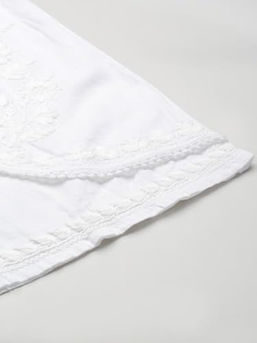 Ada Hand Embroidered Lucknow White Chikankari Cotton Palazzo Pant Culottes for Women A711146 (M)
