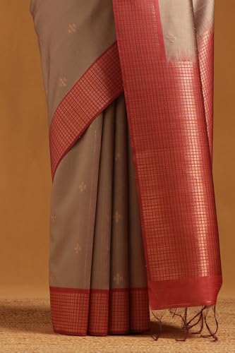 Soch Womens Beige Tussar Geometric Zari Woven Saree