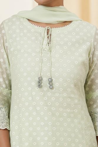 W for Woman Folksong Green Festive Embroidered Cotton A-Line Kurta, Salwar Pant & Dupatta_24MAFS11749-930315_2XL