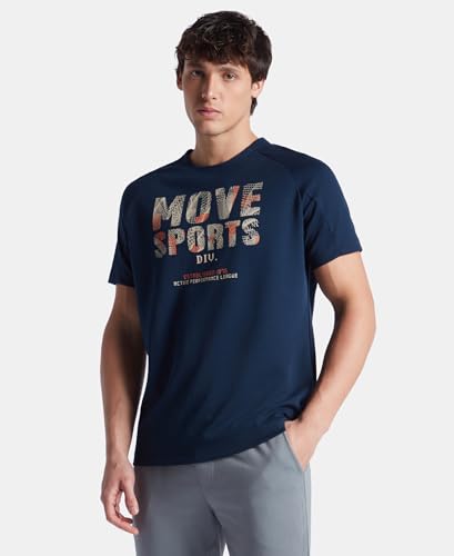 Jockey MV02 Men's Super Combed Cotton Blend Graphic Printed Round Neck Half Sleeve T-Shirt with Stay Fresh Treatment_Navy_S