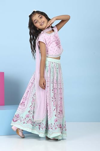 Biba Girls Pink Cotton Printed Regular Lehenga Set_14-15Y