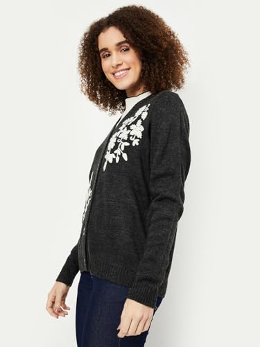 Max Women's Acrylic Casual Cardigan Sweater (CARDE45003_Grey