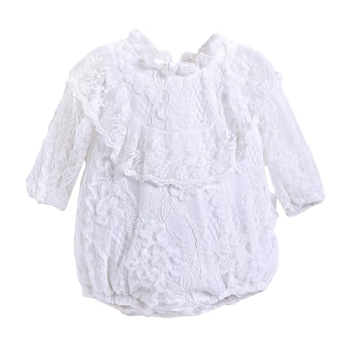 Hopscotch Girls White Full Sleeves Lace Embellished Onesie For Age (9-12 Months)