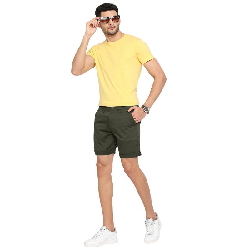 BEEVEE Mens Olive Fixed Waist Shorts.(Olive_42)