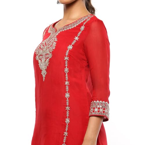BIBA Women's Red Polyester Blend Straight Suit Set_38