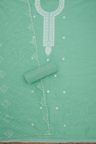 Soch Womens Turquoise Blue Chanderi Embroidered Unstitch Dress Material With Thread Work