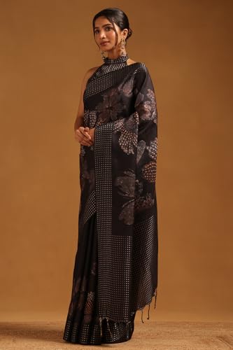 Soch Womens Black Tussar Floral Saree With Zari Woven