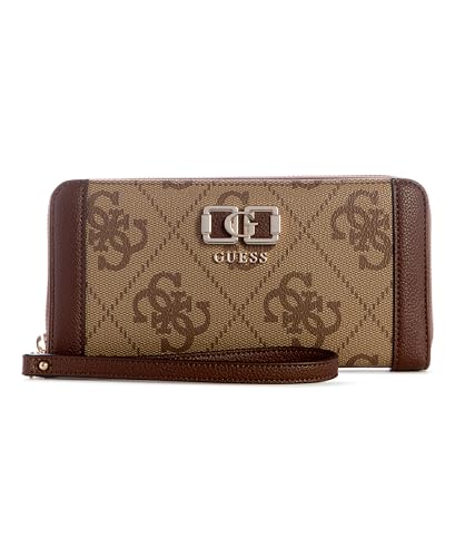 Guess Latte Printed Zipper Karnilla Logo Large Zip Around Wallet