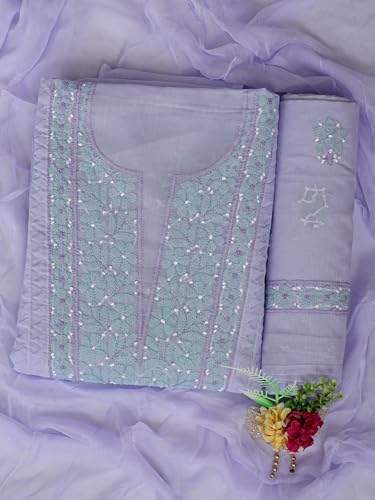 Ada Hand Embroidered Lucknowi Chikankari Unstitched Cotton Dress Material Suit Piece with Dupatta for Women 01A879859 Mauve