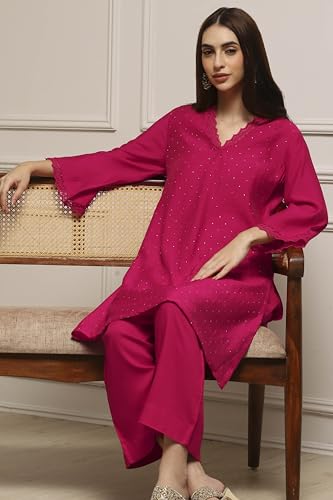 Biba Women Red Viscose Blend Straight Kurta Set_46