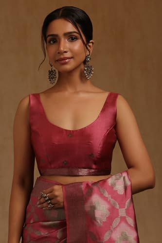Soch Womens Onion Pink Tussar Geometric Zari Woven Saree