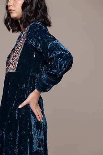 Aarke Ritu Kumar Teal Inara Velvet Midi Dress