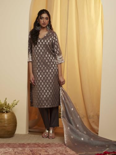 BIBA Polyester Yarndyed Straight Festive Kurta With Palazzo And Dupatta