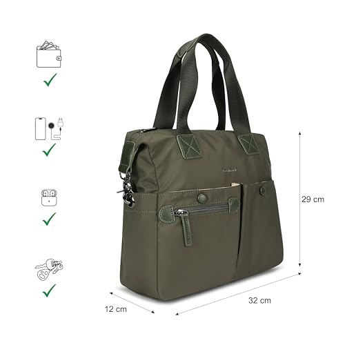 Olive Edge Nylon Satchel | Dual Carry Handbag with Webbing Handles & Detachable Strap| Spacious & Multi-Pocket Design