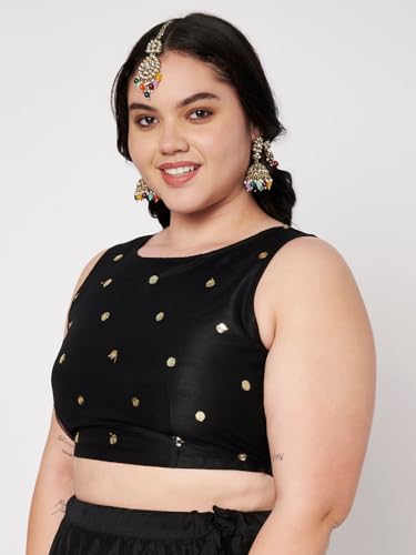 studio rasa Women's Plus Size Net Sequins Embroidered Blouse for Wedding Festive Party (TPWPC225BL63XXL_Black_2XL)