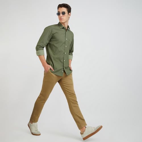 Color Plus Men's Full Sleeve Tailored Fit Medium Green Casual Shirt