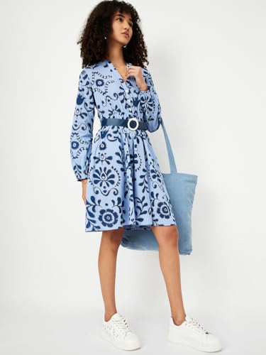 Max Women's Cotton A-Line Midi Dress (MT55001_Indigo