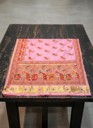 Glory Sarees Women's Pashmina Dola Silk Lagdi Patta Saree With Blouse Piece (Pashmina_Silk106_Pink)