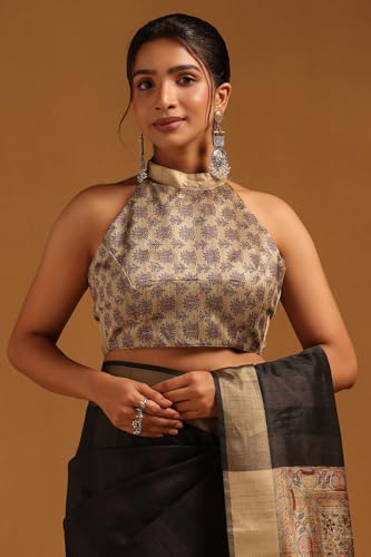 Soch Womens Black Tussar Madhubani Printed Saree