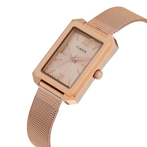 TIMEX Analog Watch for Women with Rose Gold Dial & Rose Gold Stainless Steel Bracelet Band - Water Resistant Women's Wrist Watches -TWEL233SMU02