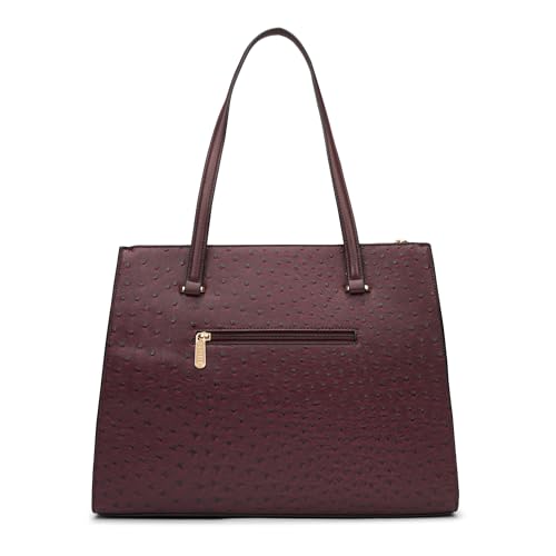 Caprese Britney Large 15.6 Laptop Compatible Tote Bag for Women | Animal Texture Faux Leather Shoulder Handbag | Spacious Office & Travel Bag | Dual Zipper & Magnetic Button Closure (Cherry Lacquer)