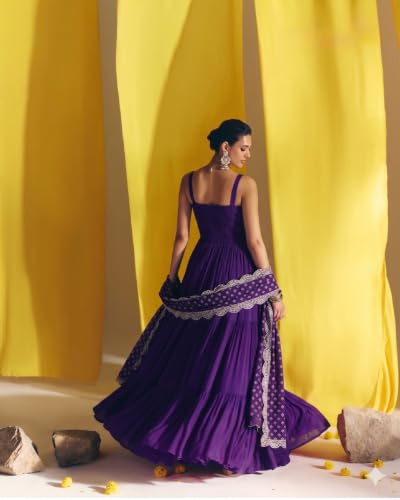 Women's Purple Silk Blend Anarkali Kurta Set With Dupatta