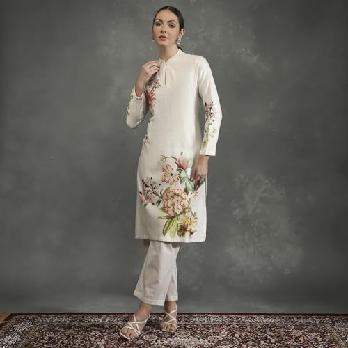 BIBA Women's Silk Chanderi Kurta Sets (CKD10959AW24IVRY_White