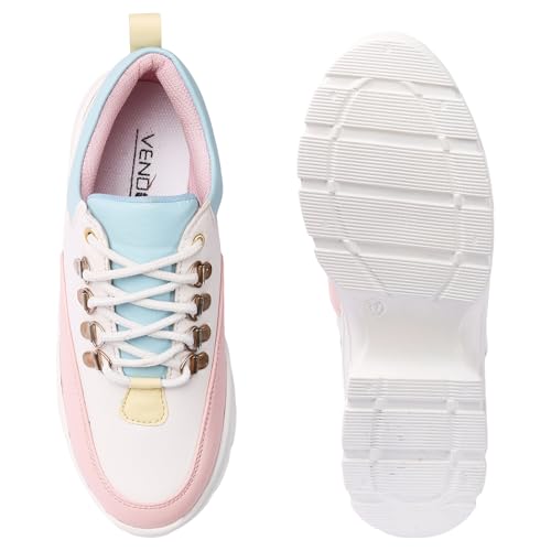 LENSBURY Women's Shoes for Walking Gym Training, Casual, Sports, Slip-On, Lightweight Lace up Athletics Slipon Running Sneaker for Ladies and Girls LBCNV6051PNK-39 Pink