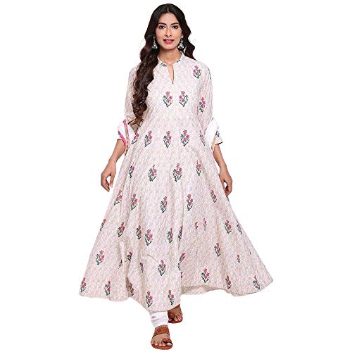 BIBA Women's Anarkali Salwar Suit Set (SKD656938_Ivory/Gold_38)