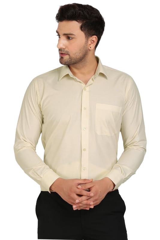 Plus Size Formal Shirts Man Office Wear, Regular Fit Shirt Men Full Sleeve, Light Beige 1 Colour Shirt Branded, 48 4XL Size Plain Gents Sart, Wrinkle Poly Cotton Blend Polycotton Polyester Official