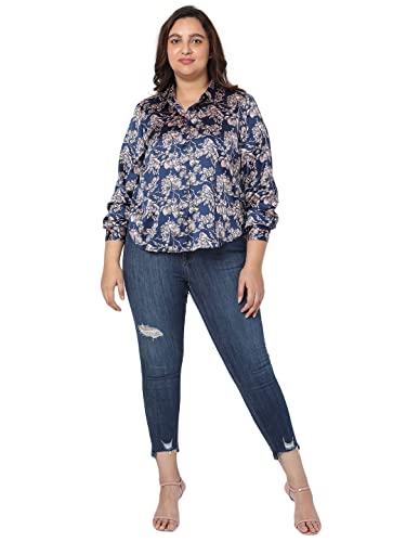 Vero Moda Curve Women's Floral Relaxed Fit Shirt (292063101-Navy Peony_Navy M)